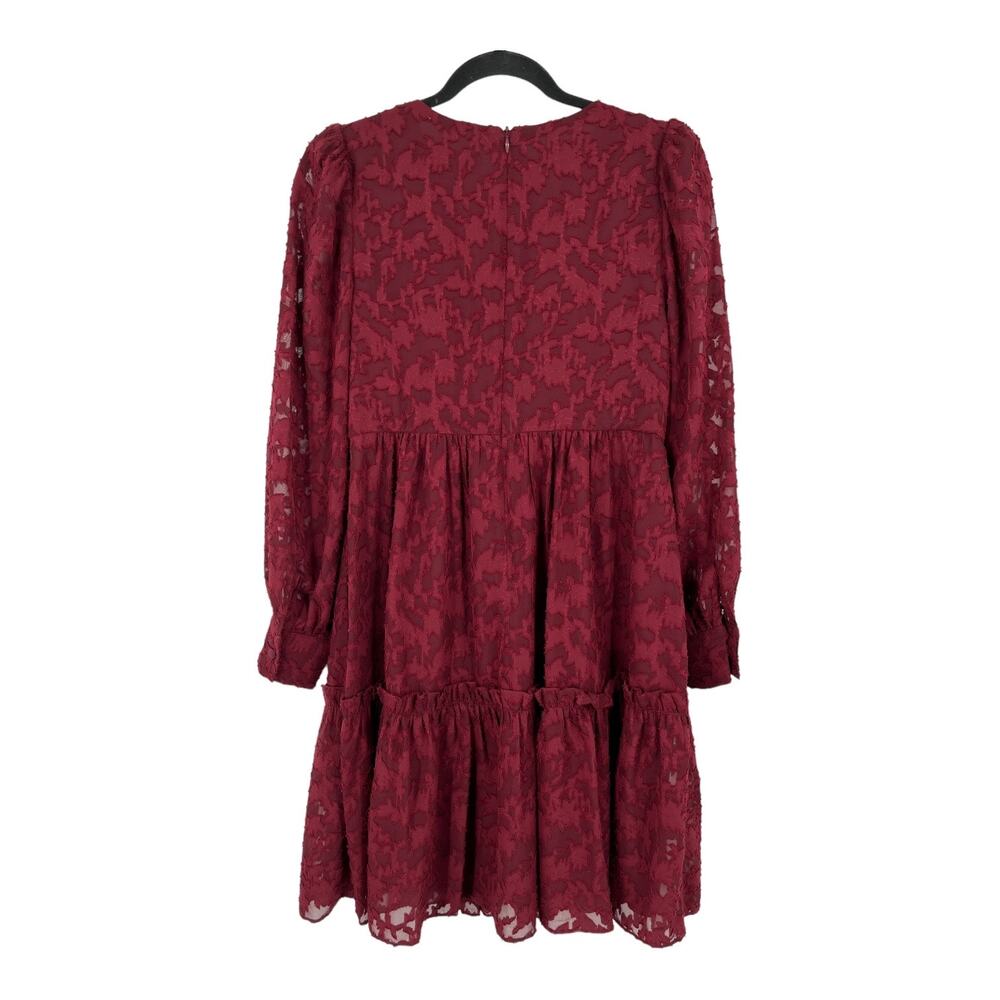 Eliza J Dress floral long sleeve tiered dark red size 6 - Picture 5 of 7